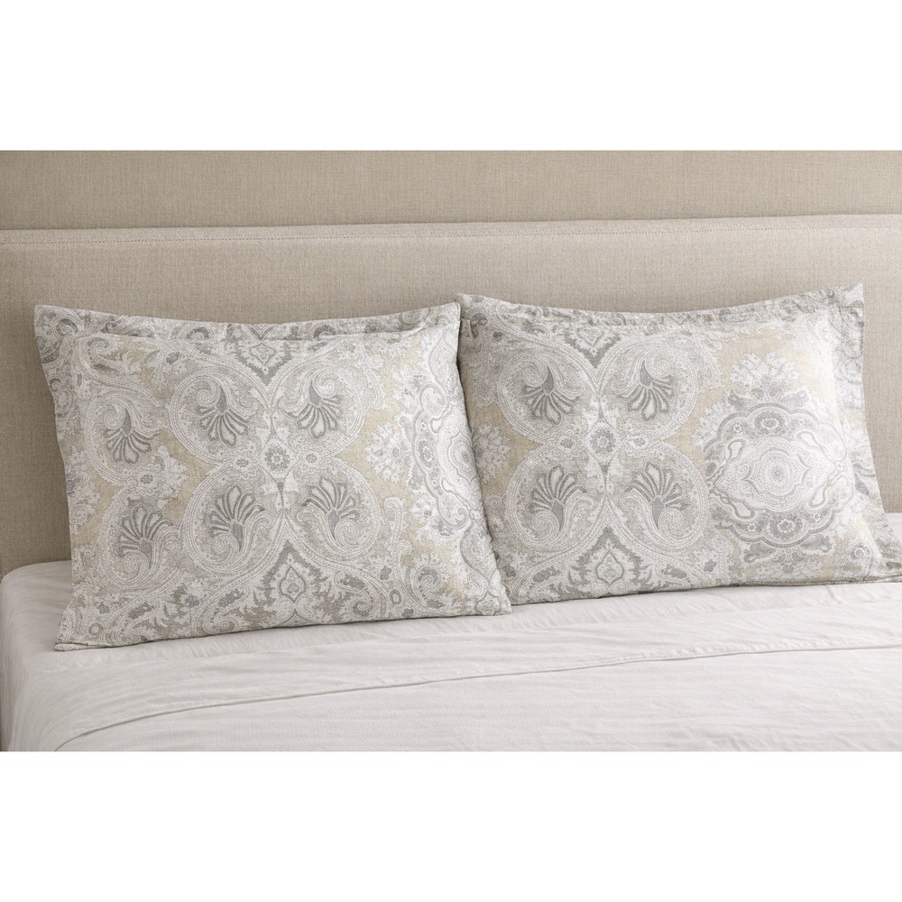 2 Echo Odyssey Pillow Shams King Size Set Gray Tan Paisley